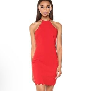 LIKELY Everly Scalloped Halter Neck Mini Dress in Scarlett Red Sz 0